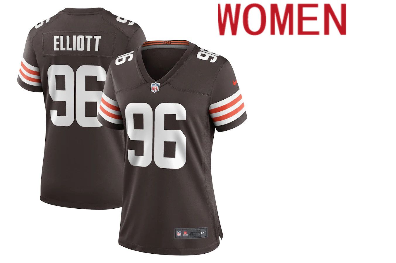 Women Cleveland Browns 96 Jordan Elliott Nike Brown Game NFL Jersey